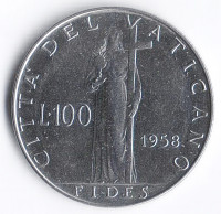Монета 100 лир. 1958 год, Ватикан.