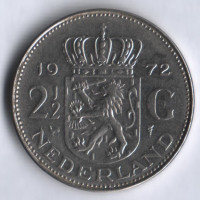 Монета 2-1/2 гульдена. 1972 год, Нидерланды.