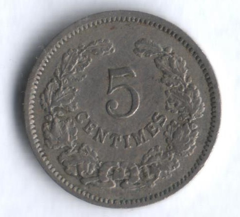 Монета 5 сантимов. 1901 год, Люксембург.