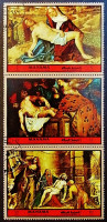 Набор марок (3 шт.) с блоками (2 шт.). "Пасхальные картины". 1972 год, Манама.