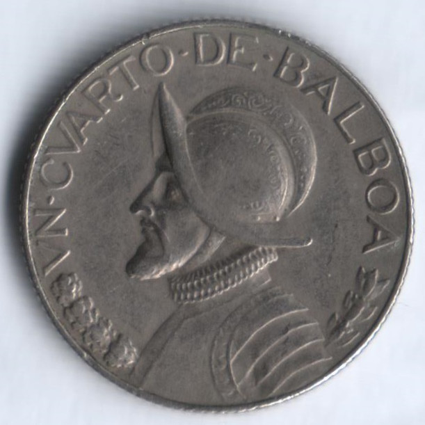 Монета 1/4 бальбоа. 1966 год, Панама.
