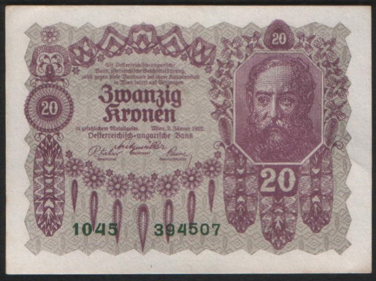 Бона 20 крон. 1922 год, Австрия.