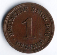 Монета 1 пфенниг. 1900 год (D), Германская империя.