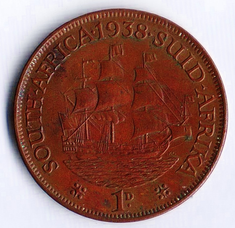 Монета 1 пенни. 1938 год, Южная Африка.