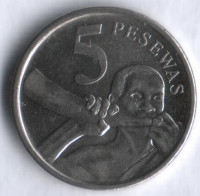 Монета 5 песев. 2007 год, Гана.