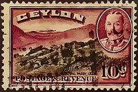 Почтовая марка (10 c.). "Король Георг V и пейзажи". 1935 год, Цейлон.