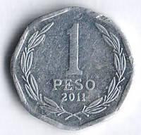Монета 1 песо. 2011 год, Чили.
