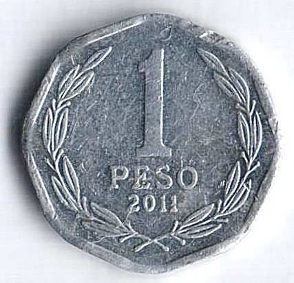 Монета 1 песо. 2011 год, Чили.