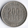 Монета 200 песо. 2010 год, Колумбия.