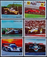 Набор марок (6 шт.). "Гоночные автомобили". 1983 год, Парагвай.