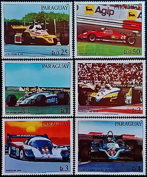 Набор марок (6 шт.). "Гоночные автомобили". 1983 год, Парагвай.