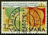 Почтовая марка (I). "Первый королевский визит в Америку". 1976 год, Испания.