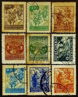Набор почтовых марок (9 шт.). "Партизанские мотивы". 1945 год, Югославия.