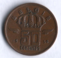 Монета 50 сантимов. 1956 год, Бельгия (Belgie).