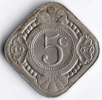 Монета 5 центов. 1957 год, Нидерландские Антильские острова.