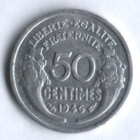 Монета 50 сантимов. 1946 год, Франция.