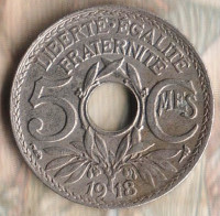 Монета 5 сантимов. 1918 год, Франция.