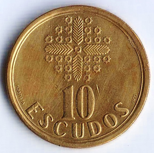 Монета 10 эскудо. 1992 год, Португалия.