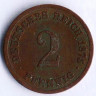 Монета 2 пфеннига. 1875 год (H), Германская империя.