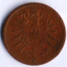 Монета 2 пфеннига. 1875 год (H), Германская империя.