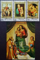 Набор почтовых марок (3 шт.) с блоком. "500 лет со дня рождения Рафаэля". 1983 год, КНДР.