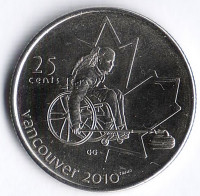 Монета 25 центов. 2007 год, Канада. Кёрлинг на колясках.