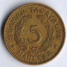 Монета 5 марок. 1937 год, Финляндия.