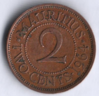 Монета 2 цента. 1964 год, Маврикий.