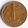 Монета 5 центов. 2001 год, Барбадос.