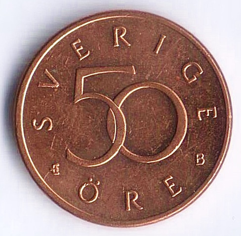 Монета 50 эре. 2001(B) год, Швеция.