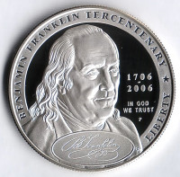 Монета 1 доллар. 2006(P) год, СШA. 300 лет со дня рождения Бенджамина Франклина.