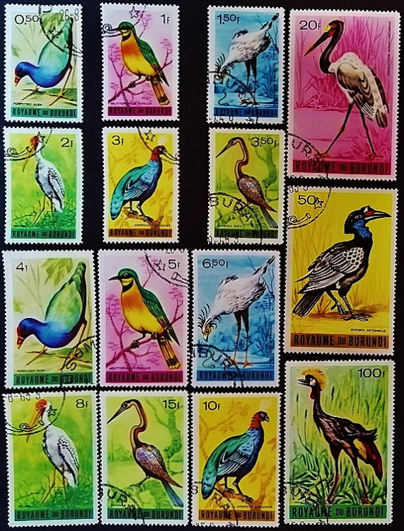 Набор почтовых марок (15 шт.). "Птицы". 1965 год, Бурунди.