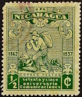 Почтовая марка (½ c.). "75 лет Почте". 1938 год, Никарагуа.