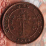 Монета 1 цент. 1925 год, Цейлон.