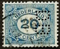 Марка (перфин) "DB". "Стандарт (20 ц.)". 1921 год, Нидерланды.