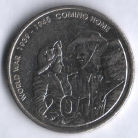 Монета 20 центов. 2005 год, Австралия. 60-летие окончания Второй Мировой войны.