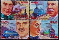 Набор марок (4 шт.). "Локомотивы и инженеры". 1986 год, Сент-Винсент и Гренадины (остров Бекия).