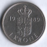 Монета 1 крона. 1989 год, Дания. R;B.