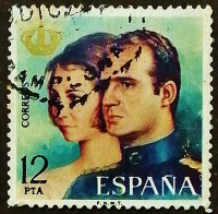 Почтовая марка. "Провозглашение Хуана Карлоса I и Софии". 1975 год, Испания.