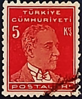 Почтовая марка (5 k.). "Кемаль Ататюрк". 1933 год, Турция.