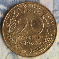 Монета 20 сантимов. 1984 год, Франция.