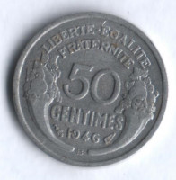 Монета 50 сантимов. 1946(B) год, Франция.