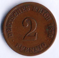 Монета 2 пфеннига. 1876 год (C), Германская империя.
