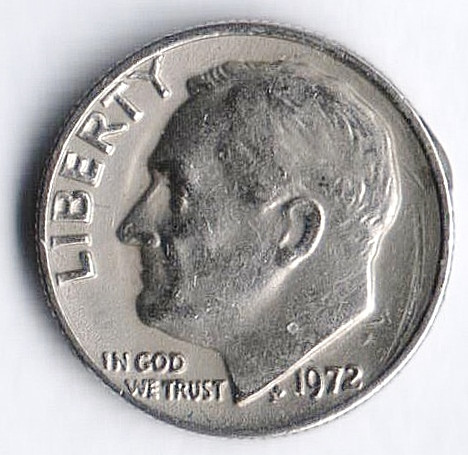 Монета 10 центов. 1972 год, США.