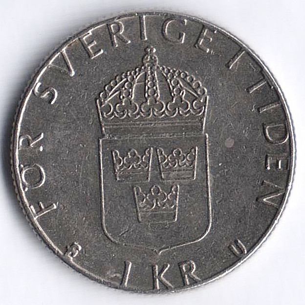 Монета 1 крона. 1981(U) год, Швеция.