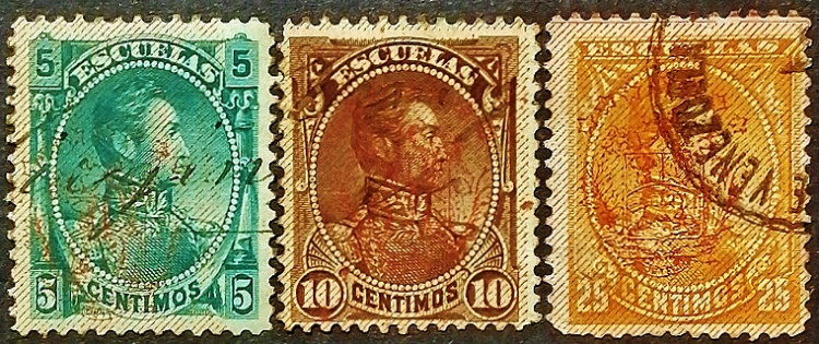 Набор фискальных марок (3 шт.). "Симон Боливар (Герб)". 1893 год, Венесуэла.