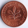 Монета 1 пфенниг. 1985(J) год, ФРГ.