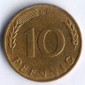 Монета 10 пфеннигов. 1969(G) год, ФРГ.
