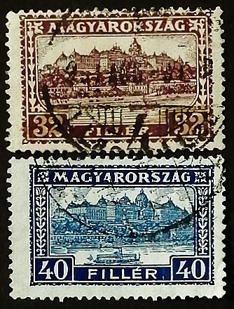 Набор почтовых марок (2 шт.). "Будайская крепость". 1926 год, Венгрия.