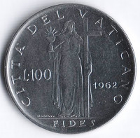 Монета 100 лир. 1962 год, Ватикан.